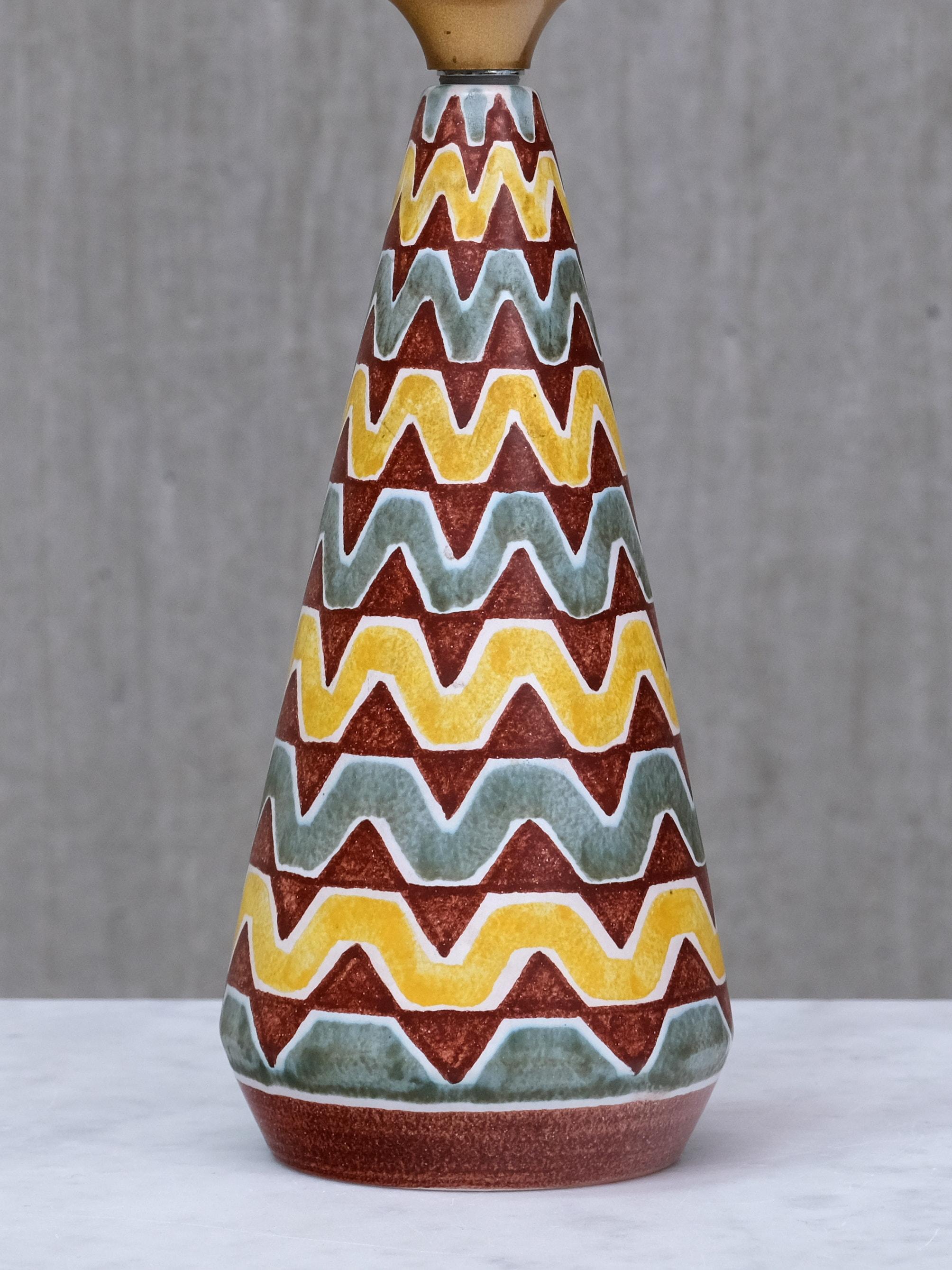 Rigmor Nielsen Ceramic Table Lamp with Zig Zag Pattern, Søholm, Denmark, 1960s en venta 1
