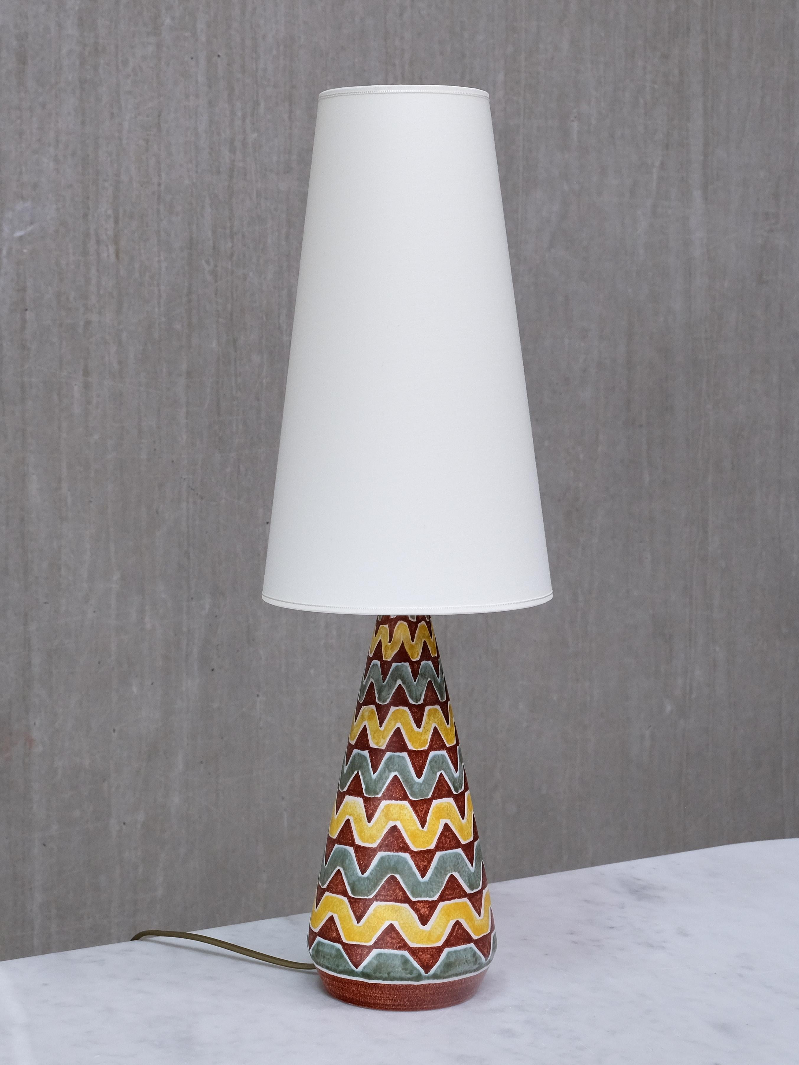 Rigmor Nielsen Ceramic Table Lamp with Zig Zag Pattern, Søholm, Denmark, 1960s en venta 2