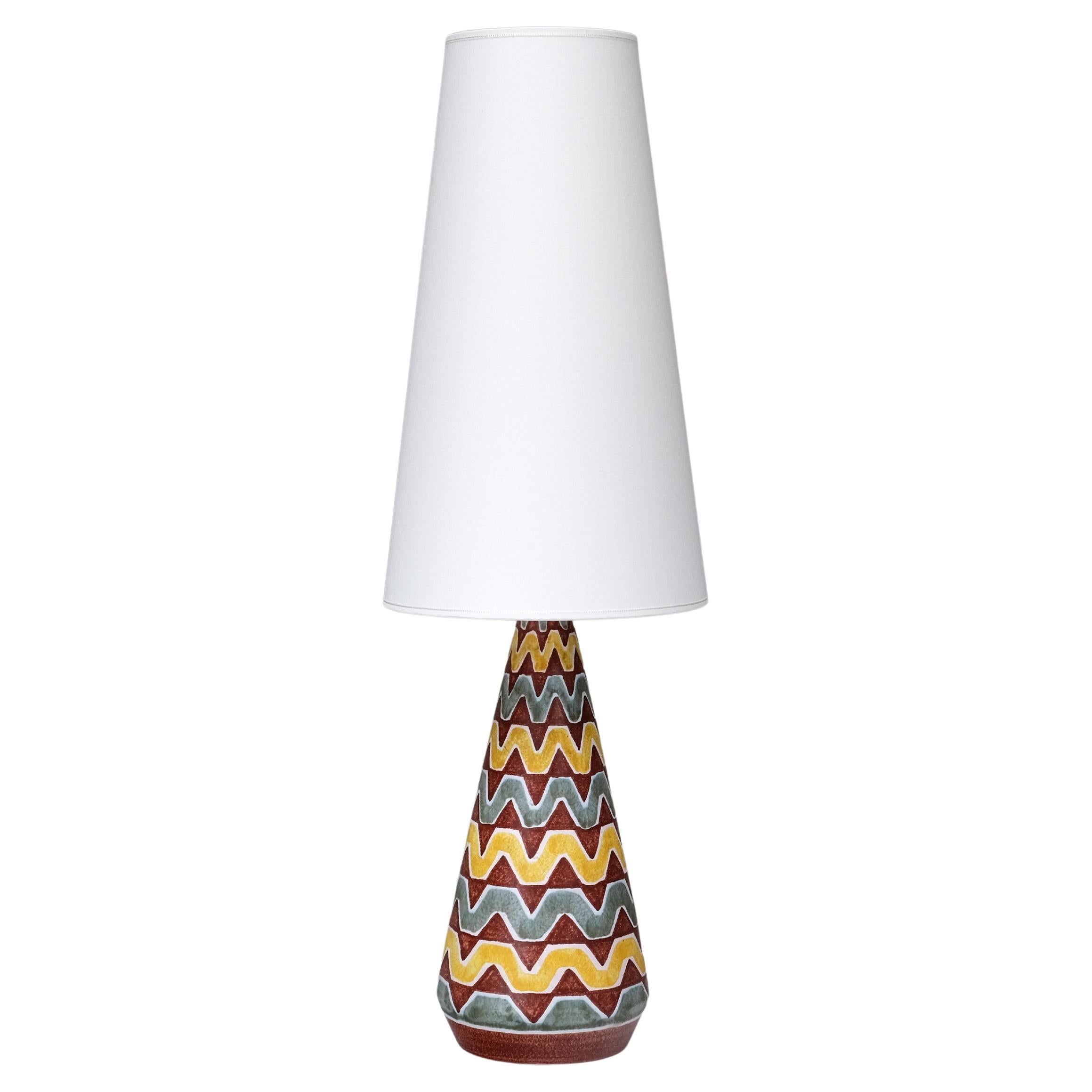 Rigmor Nielsen Ceramic Table Lamp with Zig Zag Pattern, Søholm, Denmark, 1960s en venta