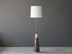 Rigmor Nielsen, Floor Lamp, Hand Painted Ceramic, Brass, Søholm, Denmark, 1960s