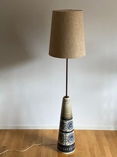 Rigmor Nielsen, Floor Lamp, Hand Painted Ceramic, Brass, Søholm, Denmark, 1960s
