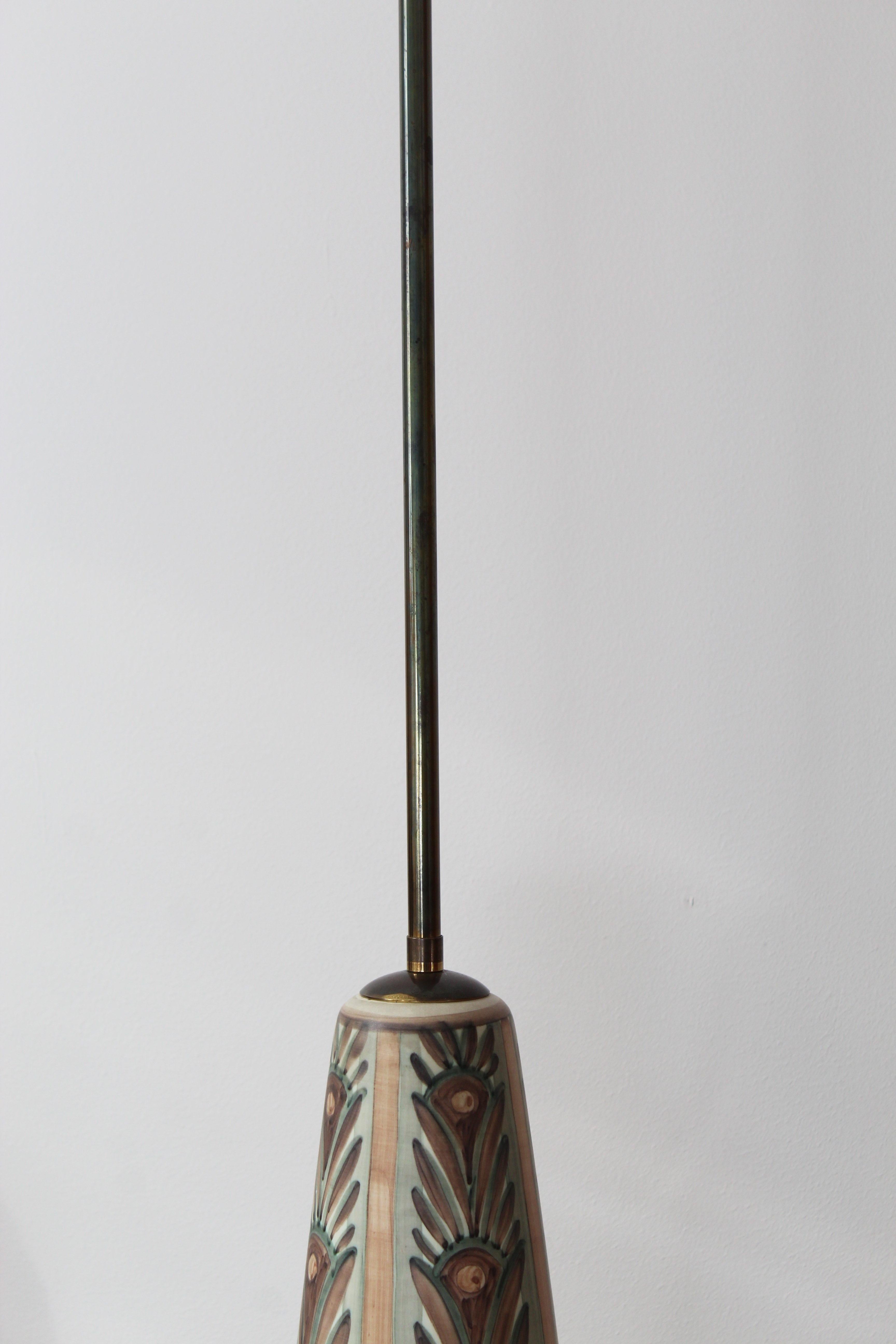 Scandinavian Modern Rigmor Nielsen, Floor Lamp, Hand Painted Ceramic, Brass, Søholm, Denmark, 1960s