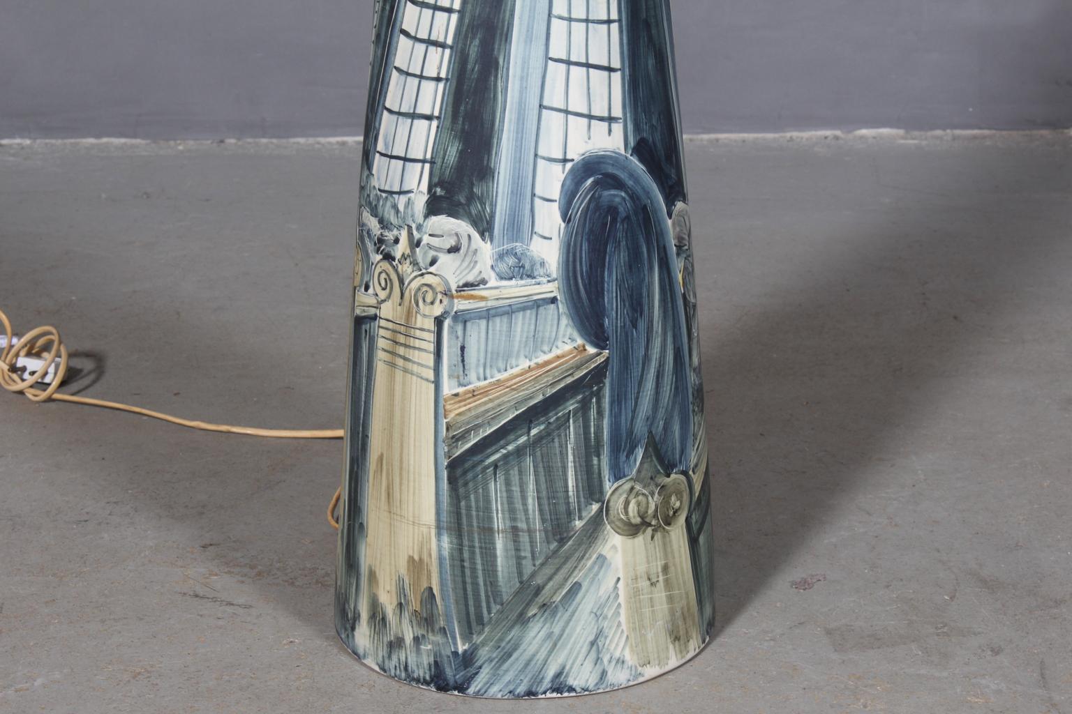 Danish Rigmor Nielsen, Floor Lamp, Hand Painted Ceramic, Brass, Søholm, Denmark, 1960s