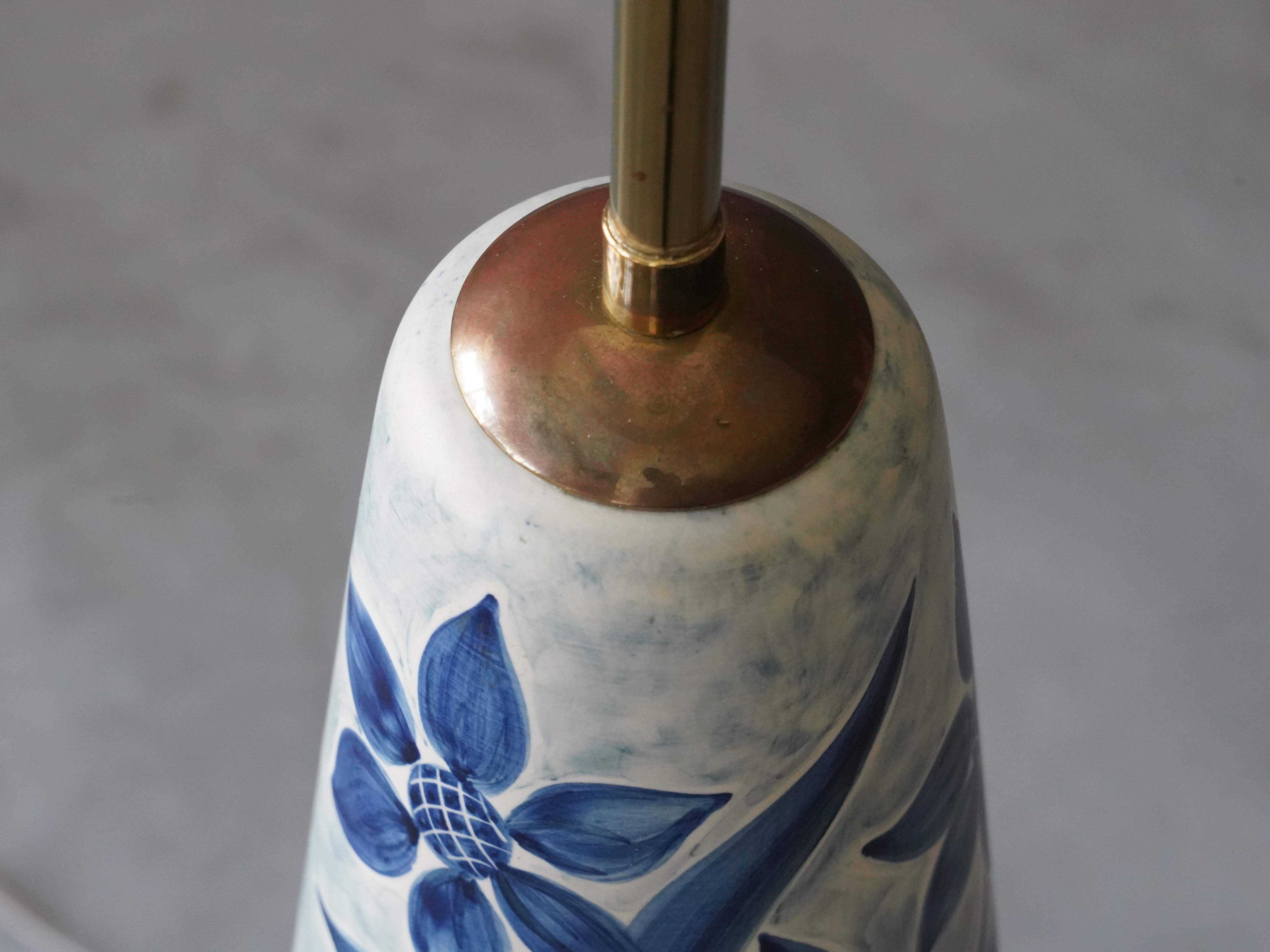 Mid-20th Century Rigmor Nielsen, Floor Lamp, Hand Painted Ceramic, Brass, Søholm, Denmark, 1960s