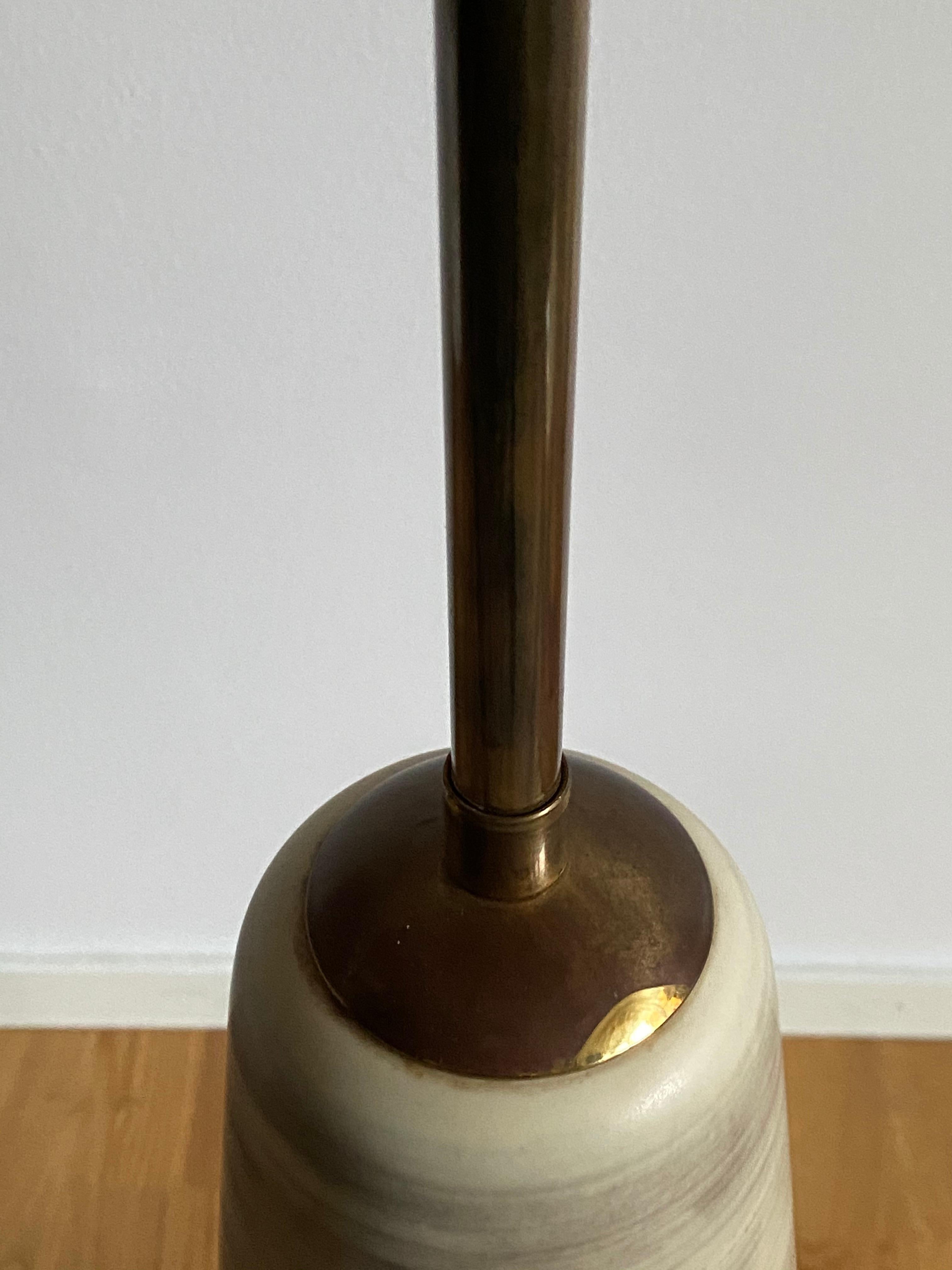 Rigmor Nielsen, Floor Lamp, Hand Painted Ceramic, Brass, Søholm, Denmark, 1960s 1