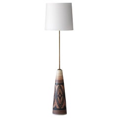 Rigmor Nielsen, Floor Lamp, Hand Painted Ceramic, Brass, Søholm, Denmark, 1960s