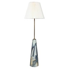 Rigmor Nielsen, Floor Lamp, Hand Painted Ceramic, Brass, Søholm, Denmark, 1960s