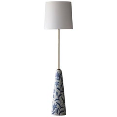 Rigmor Nielsen, Floor Lamp, Hand Painted Ceramic, Brass, Søholm, Denmark, 1960s