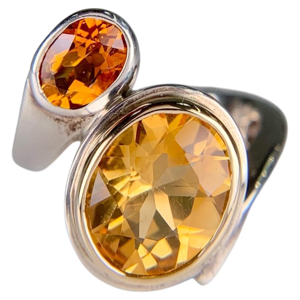 Rigoberto Double Citrine Bypass Ring Sterling/14k Yellow Gold