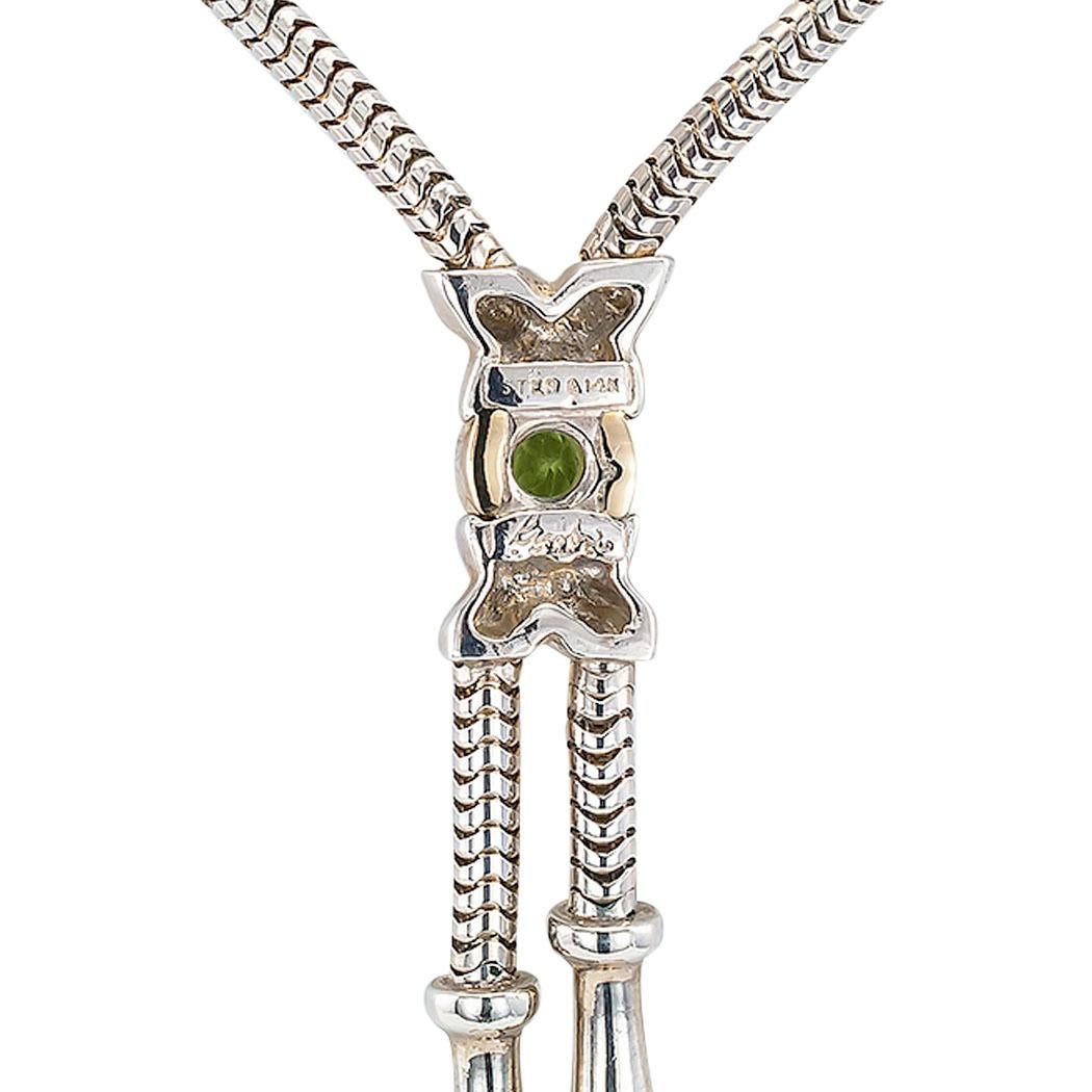 Rigoberto Peridot Sterling Silver Yellow Gold Necklace In Good Condition In Los Angeles, CA