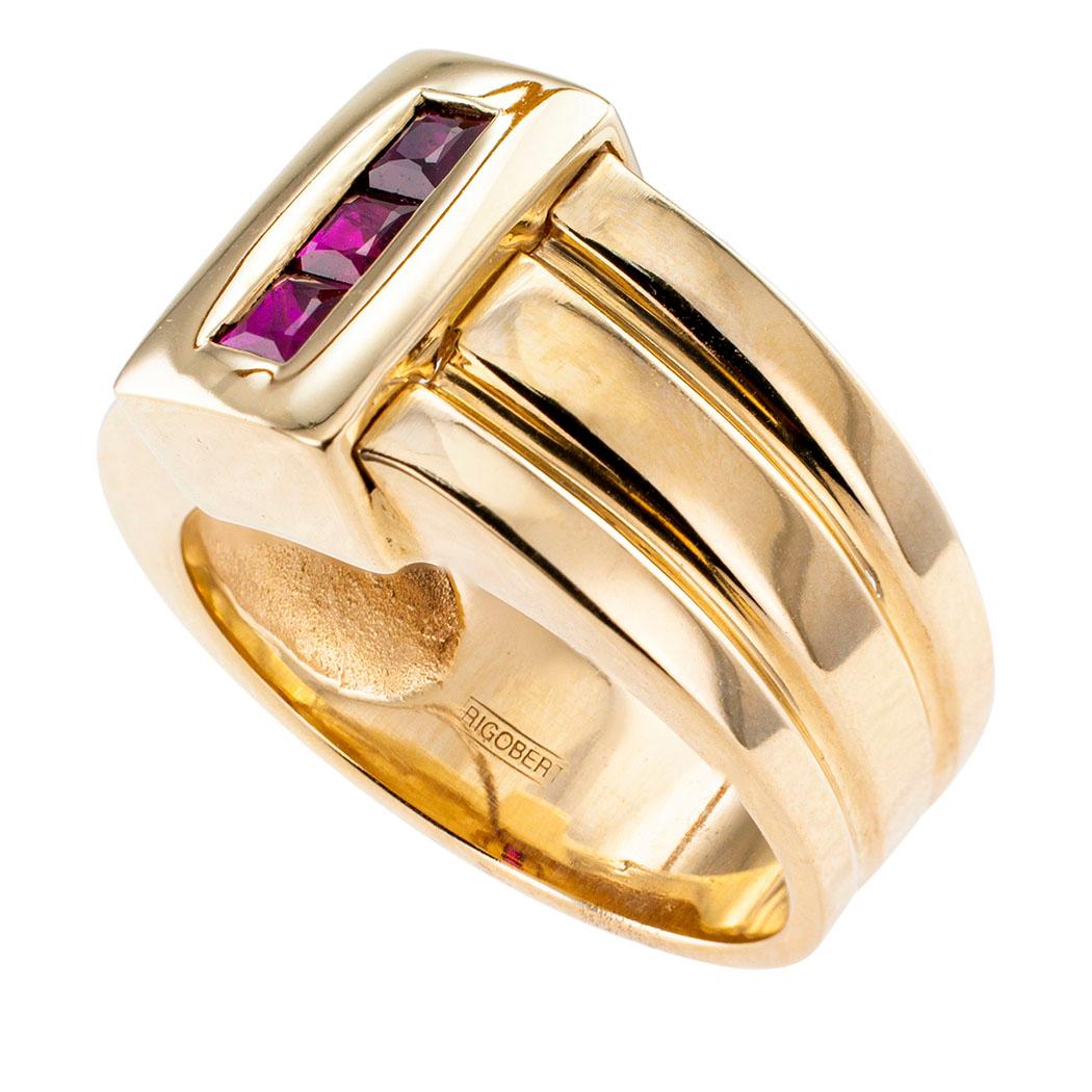 Contemporary Rigoberto Ruby Gold Gentlemans Ring
