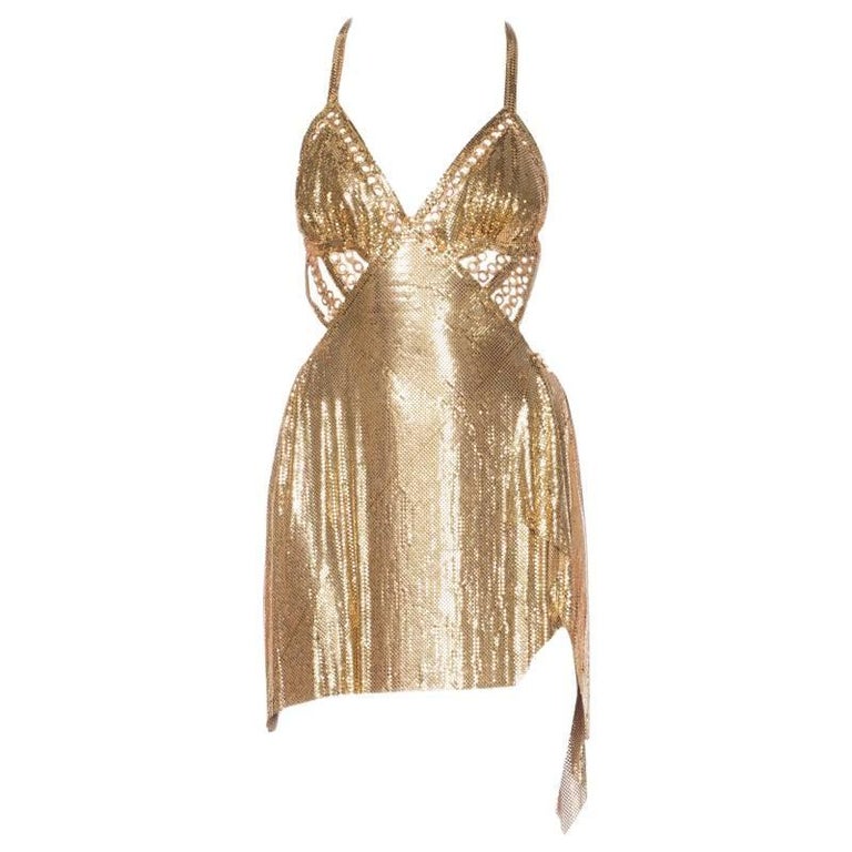Rihanna Gold Mini Dress made from Vintage Metal Mesh at 1stDibs ...