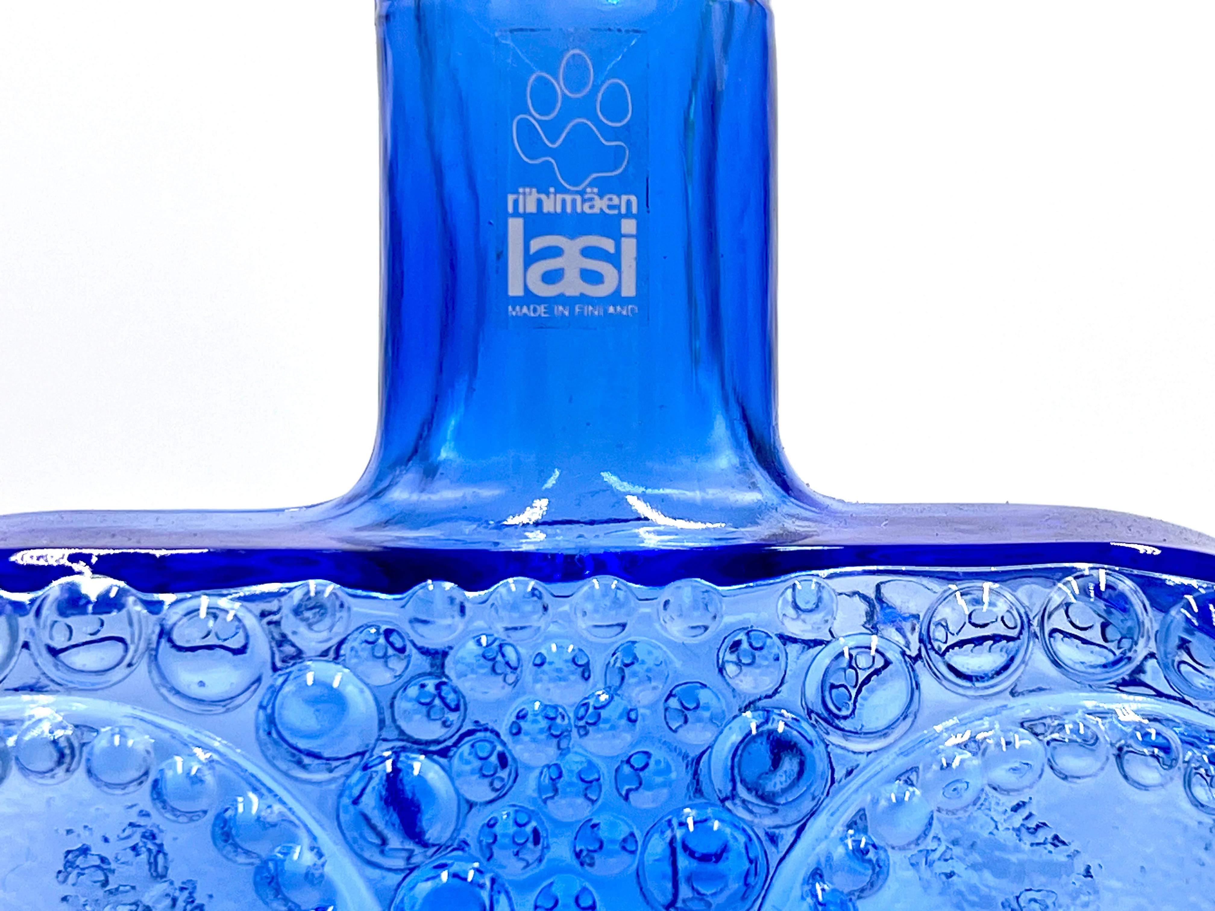 Mid-Century Modern Riihimäki / Riihimäen Lasi (Finland) 'Grapponia' Bottle Vase, in Blue For Sale
