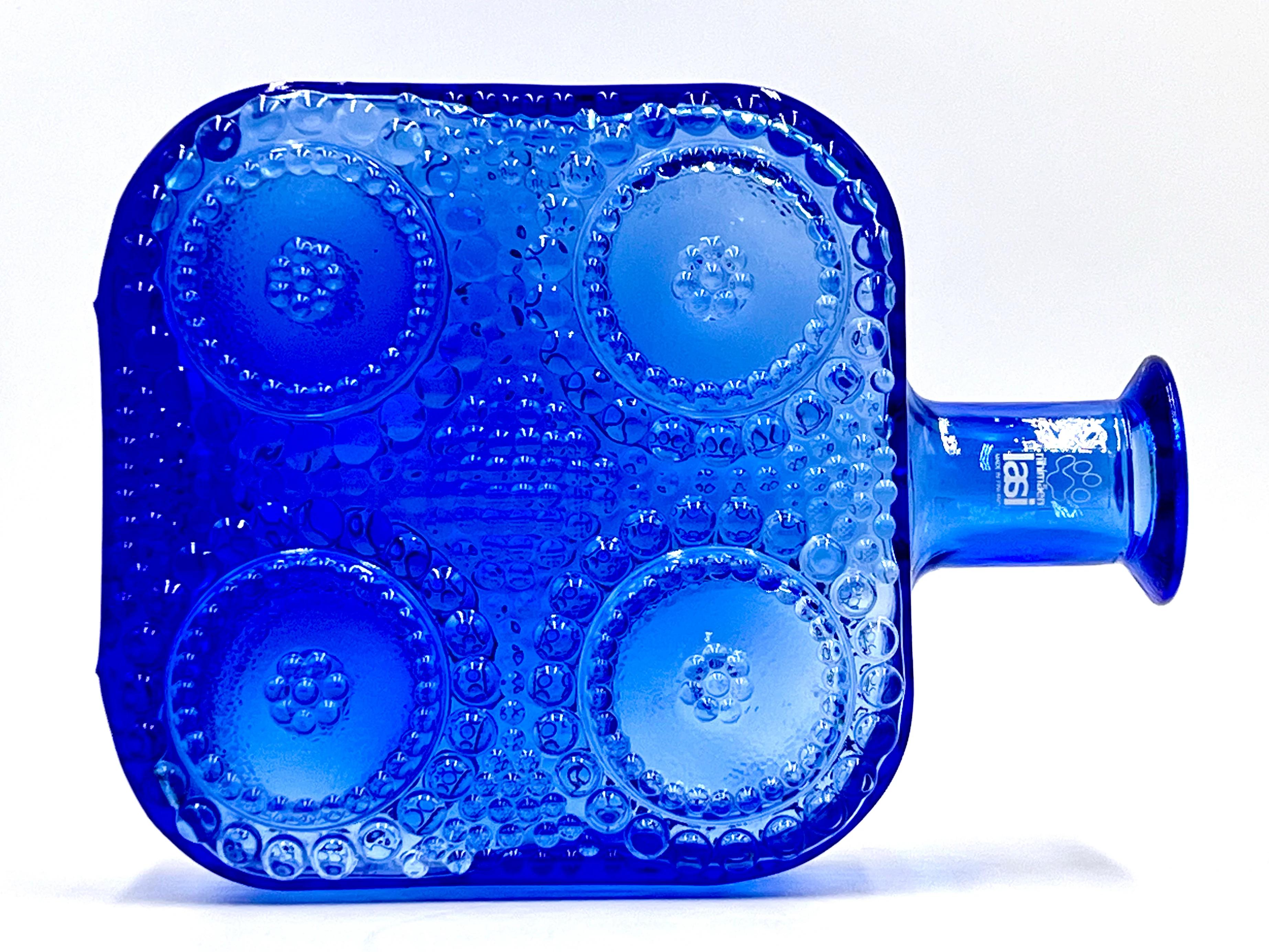 Finnish Riihimäki / Riihimäen Lasi (Finland) 'Grapponia' Bottle Vase, in Blue For Sale