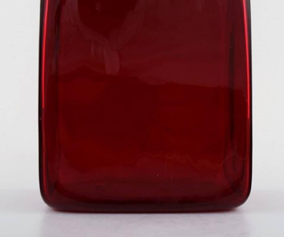 Scandinavian Modern Riihimaki Riihimaen, Finland, Decanter/Bottle of Red Art Glass, 1960s