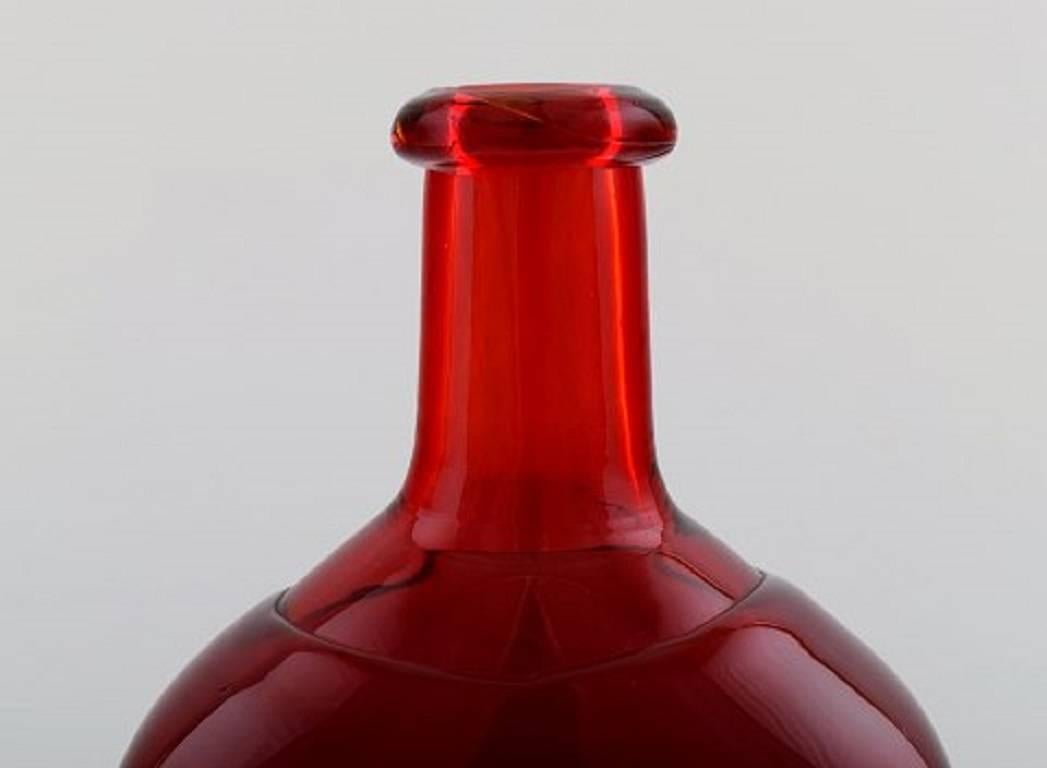 Finnish Riihimaki Riihimaen, Finland, Decanter/Bottle of Red Art Glass, 1960s