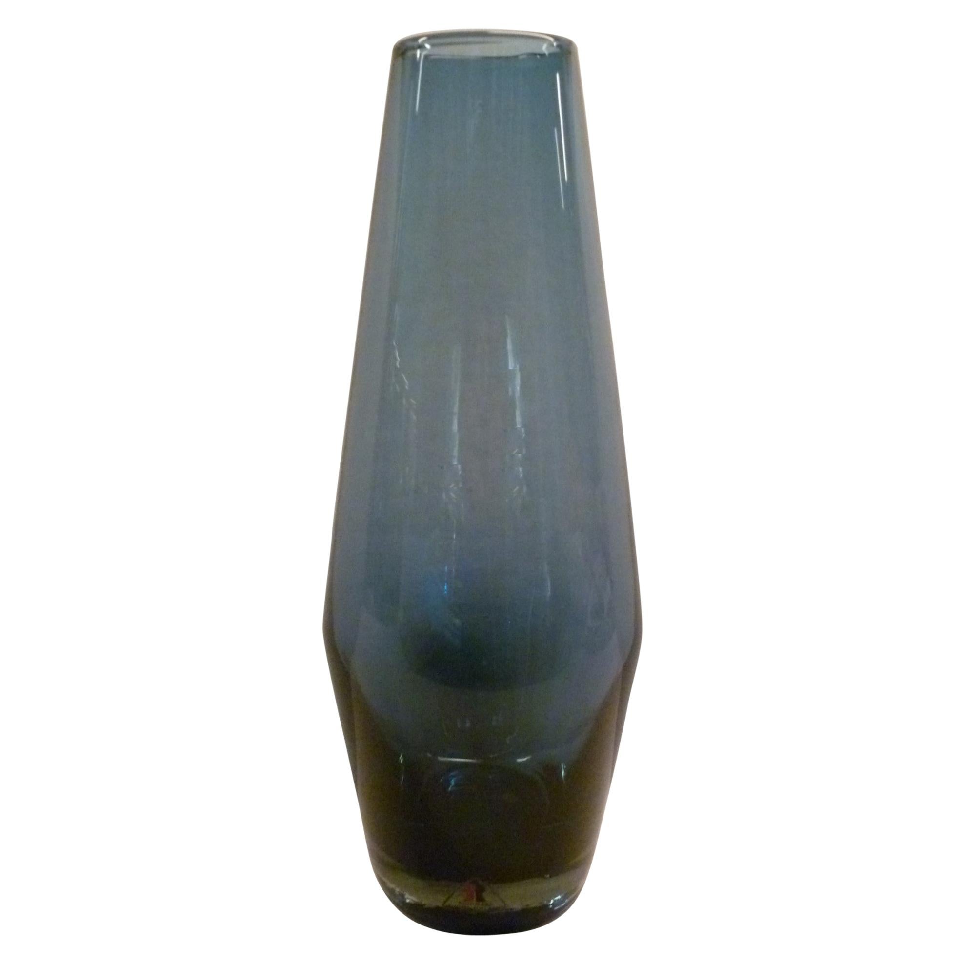 Riihimäki Scandinavian Modern Blue Glass Vase by Tamara Aladin, Finland, 1960s