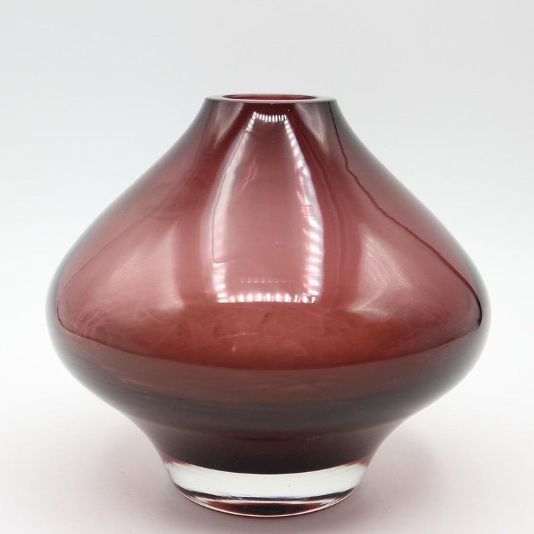 Finnish Riihimii Lasi , Designer glass vase signed, purple, Finland 1970ies For Sale