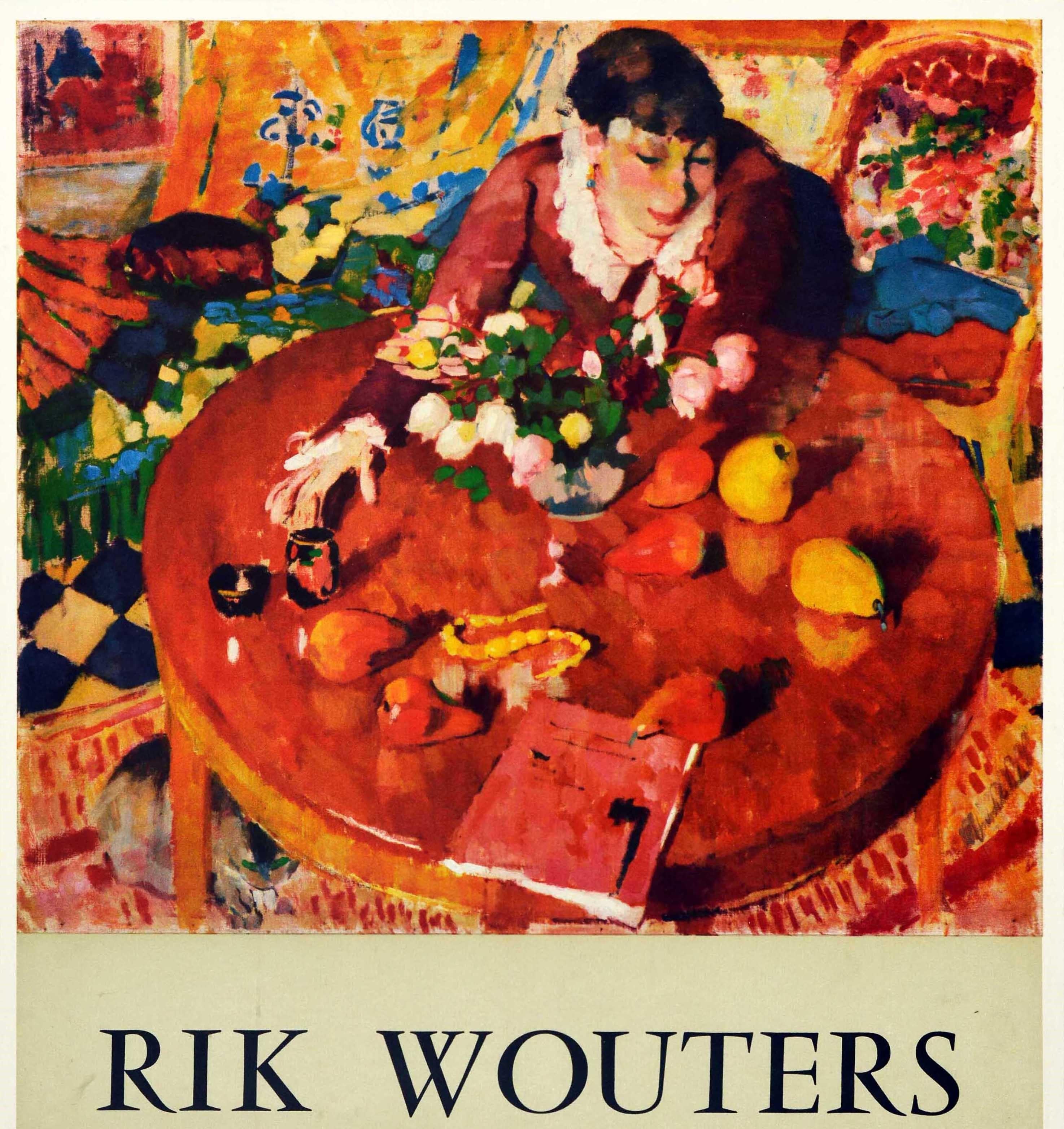 Original vintage advertising poster for a Rik Wouters art exhibition at the Musee National d'Art Moderne / National Museum of Modern Art 5 October to 17 November 1957, featuring a 1912 painting by the artist entitled Verjaardagsbloemen / Birthday