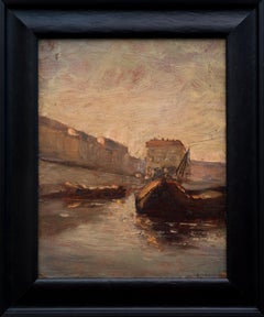 Escena del canal, posiblemente París. Pintado a principios de 1900