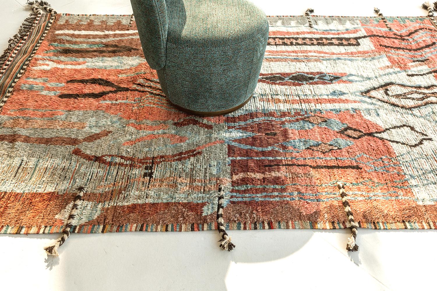 Rikasa is a luxurious wool with amorphous shapes in subtle gradations of charcoal, ivory, and cream. Its embossed handwoven wool features a series of free-spirited rugs that feels innately soft underfoot and is enhanced by extraordinary, valiant