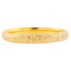 Riker Bros. Art Nouveau 14kt Etched Floral Bangle Bracelet