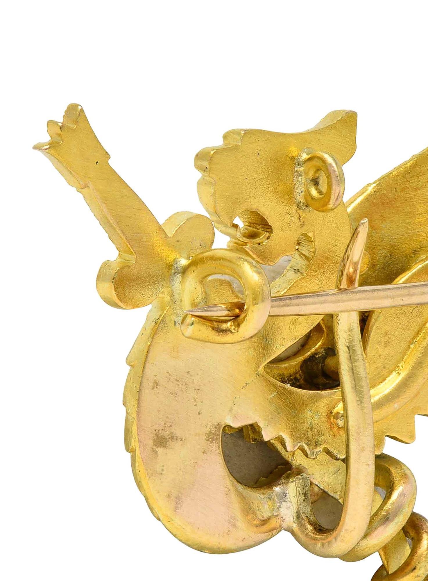 Arte Antiques Garnet 14K Gold Dragon Sword Antique Pendentif Broche Pour femmes en vente