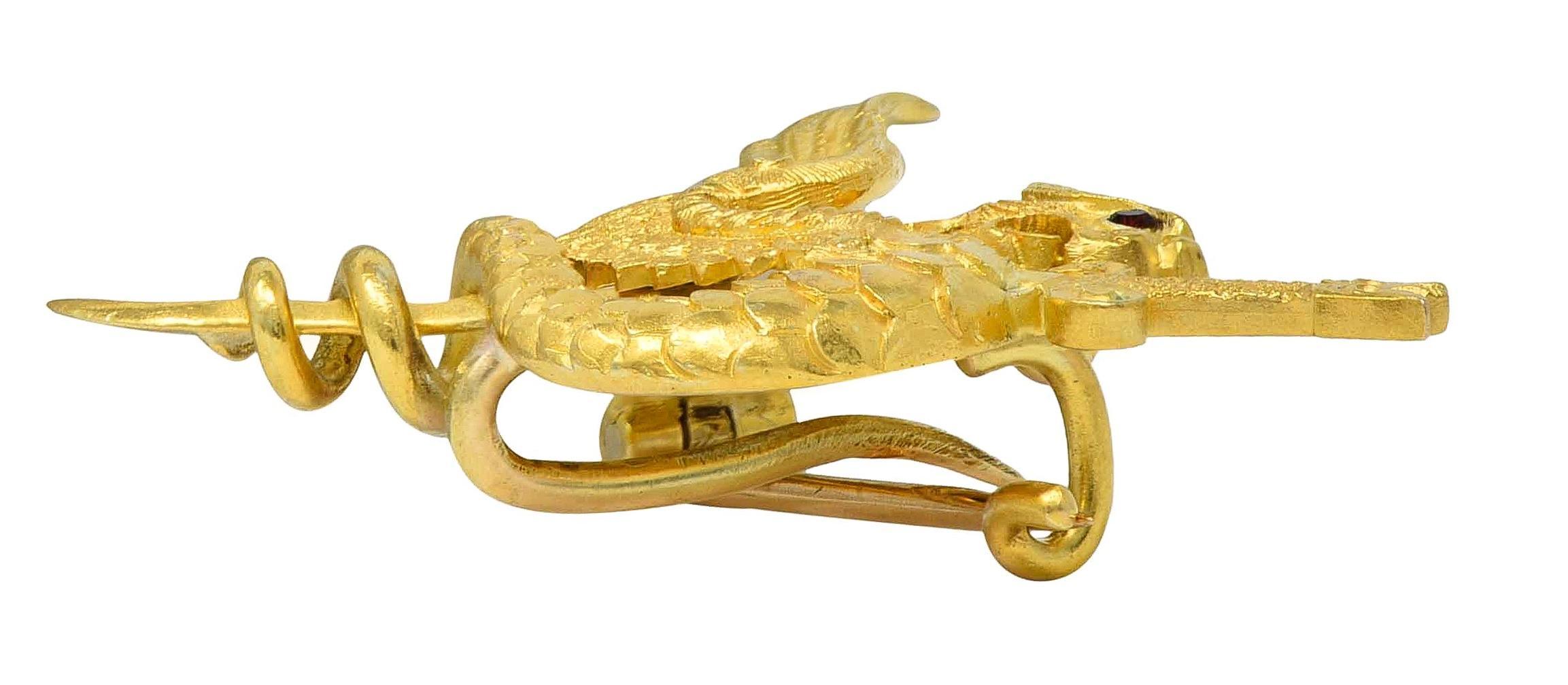 Arte Antiques Garnet 14K Gold Dragon Sword Antique Pendentif Broche en vente 2
