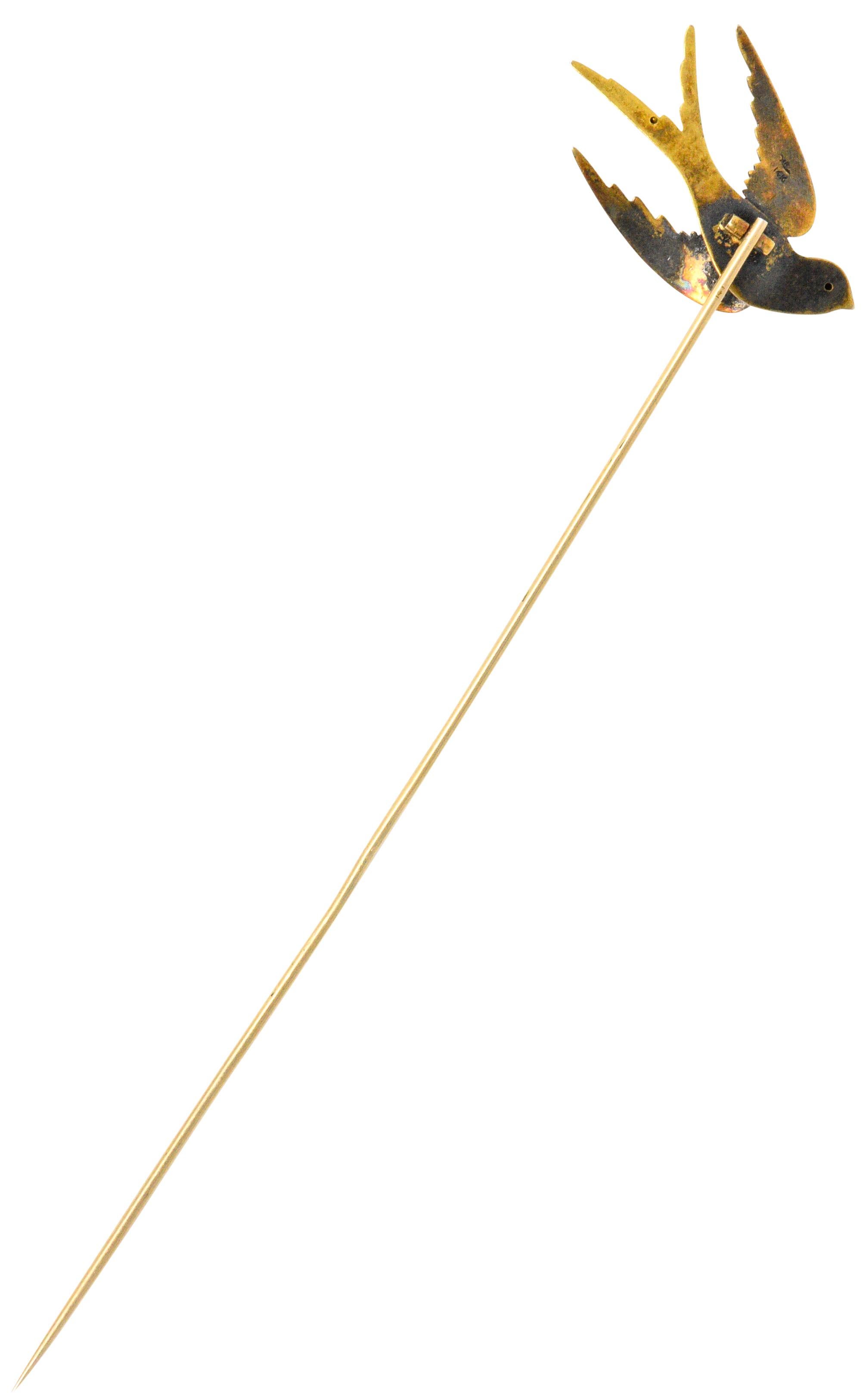 Riker Bros Art Nouveau Ruby 14 Karat Gold Bird Hat Pin 3