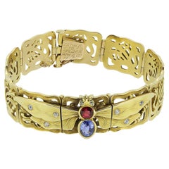 Riker Bros. Ruby Sapphire and Diamond Winged Insect Bracelet
