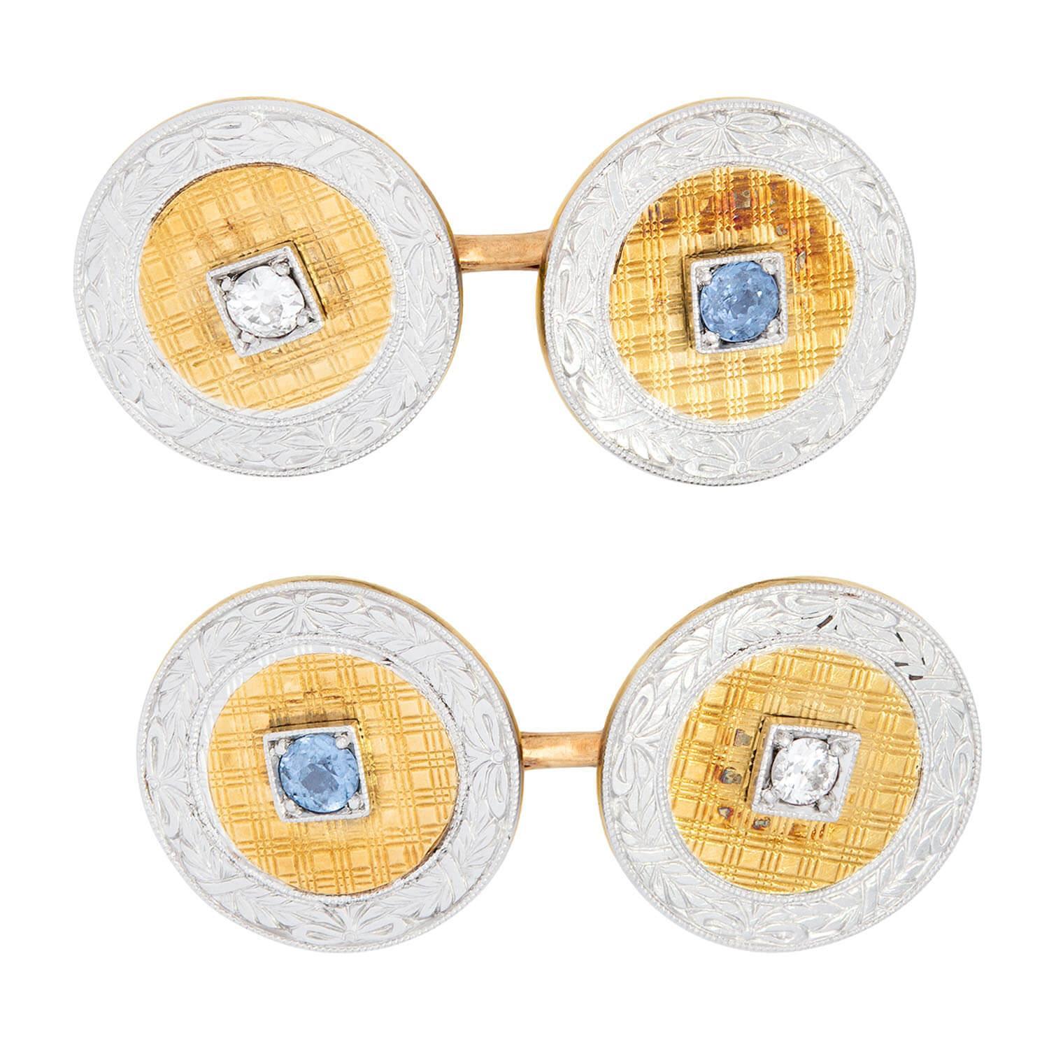 RIKER BROS Viktorianische 14k und Platin Diamant und Topas Manschettenknöpfe