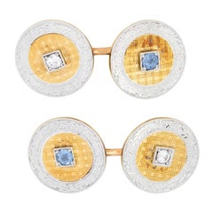 Antique RIKER BROS Victorian 14k and Platinum Diamond and Topaz Cufflinks