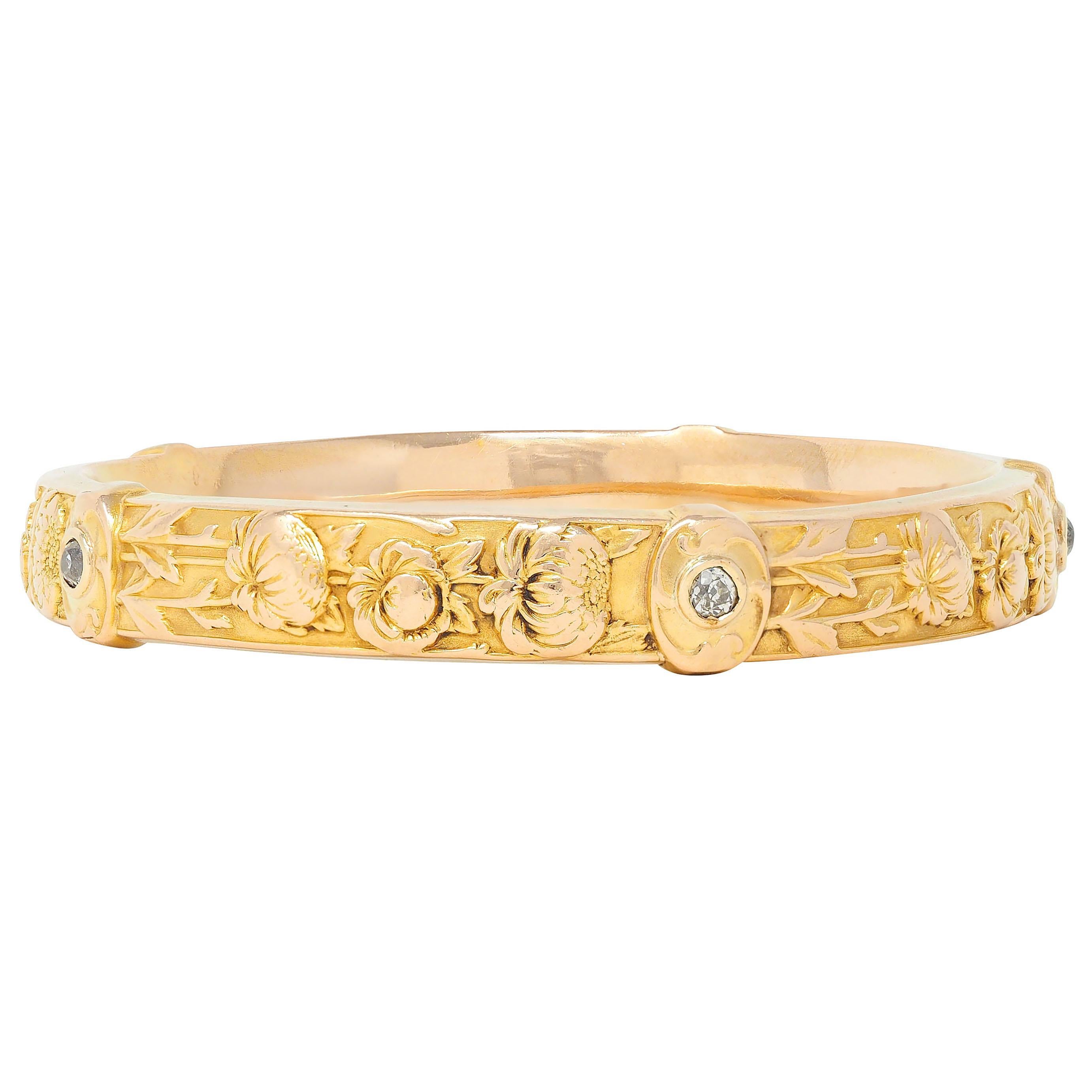 Riker Brothers Jugendstil Diamant 14K Gold Antike Chrysantheme Armreif Armband im Zustand „Hervorragend“ im Angebot in Philadelphia, PA