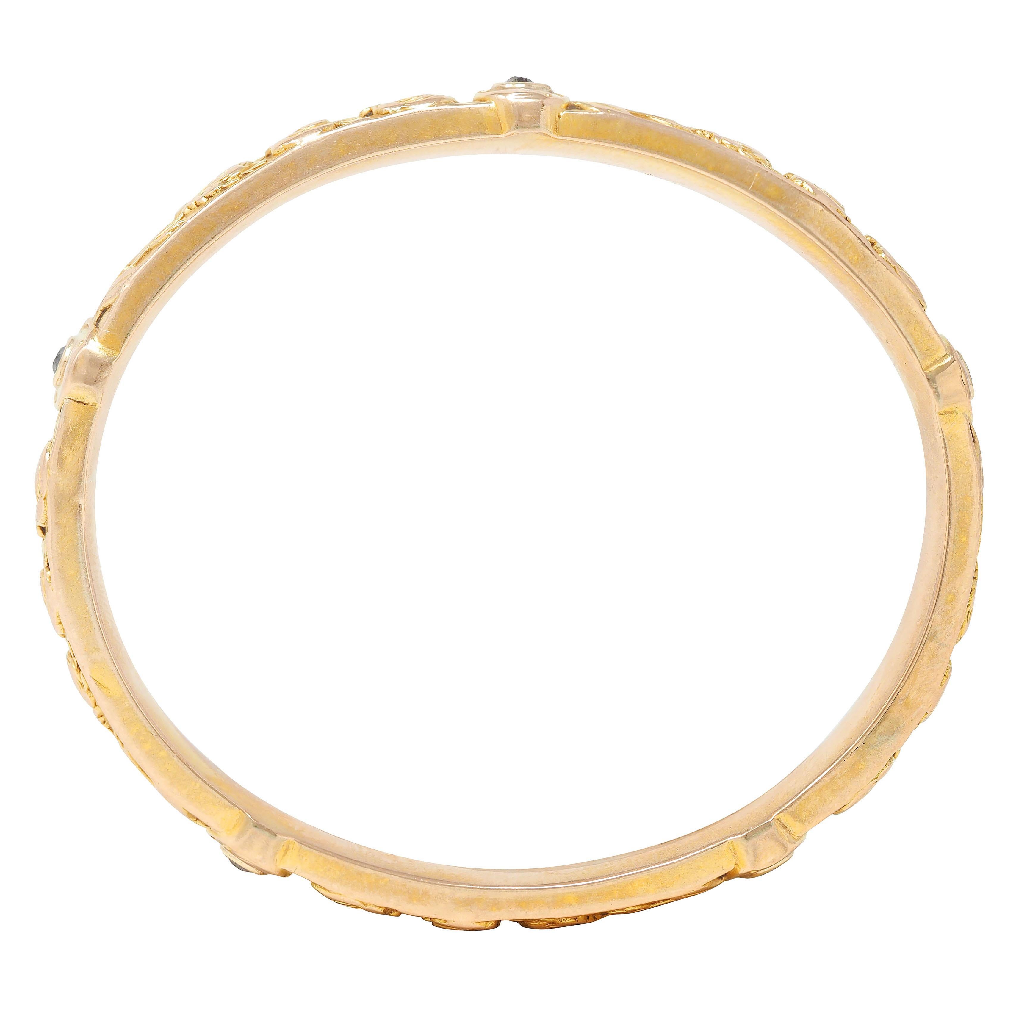 Riker Brothers Jugendstil Diamant 14K Gold Antike Chrysantheme Armreif Armband im Angebot 1