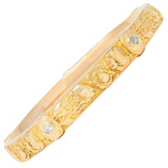 Riker Brothers Jugendstil Diamant 14K Gold Antike Chrysantheme Armreif Armband