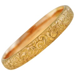 Riker Brothers 14 Karat Etched Floral Bangle Bracelet