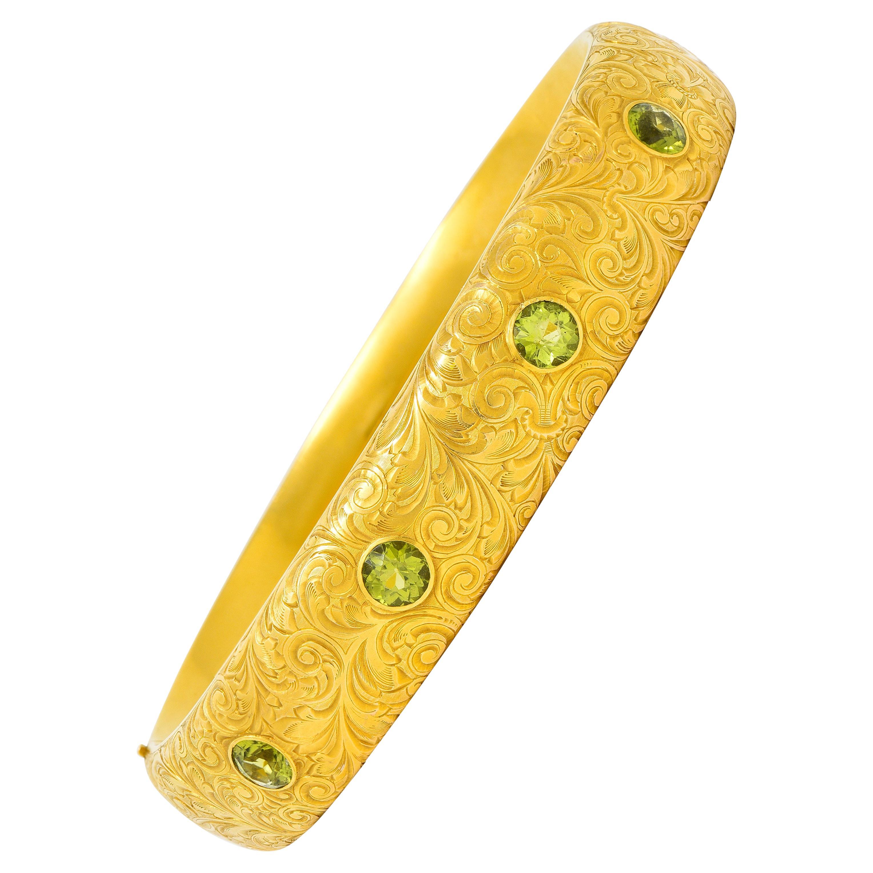 Riker Brothers 4.00 Carat Peridot 14 Karat Yellow Gold Gemstone Antique Bracelet