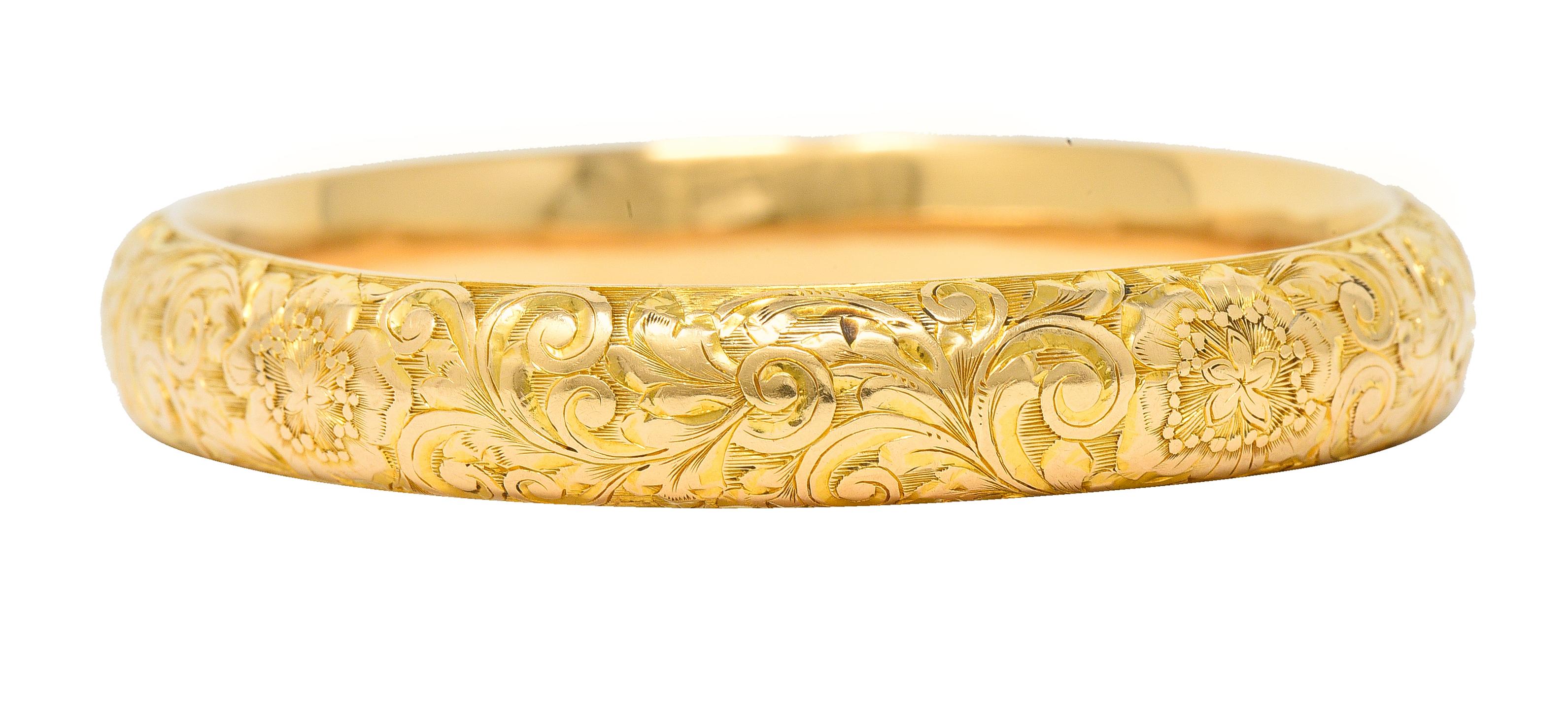 Riker Brothers Art Nouveau 14 Karat Gold Cherry Blossom Antique Bangle Bracelet 1