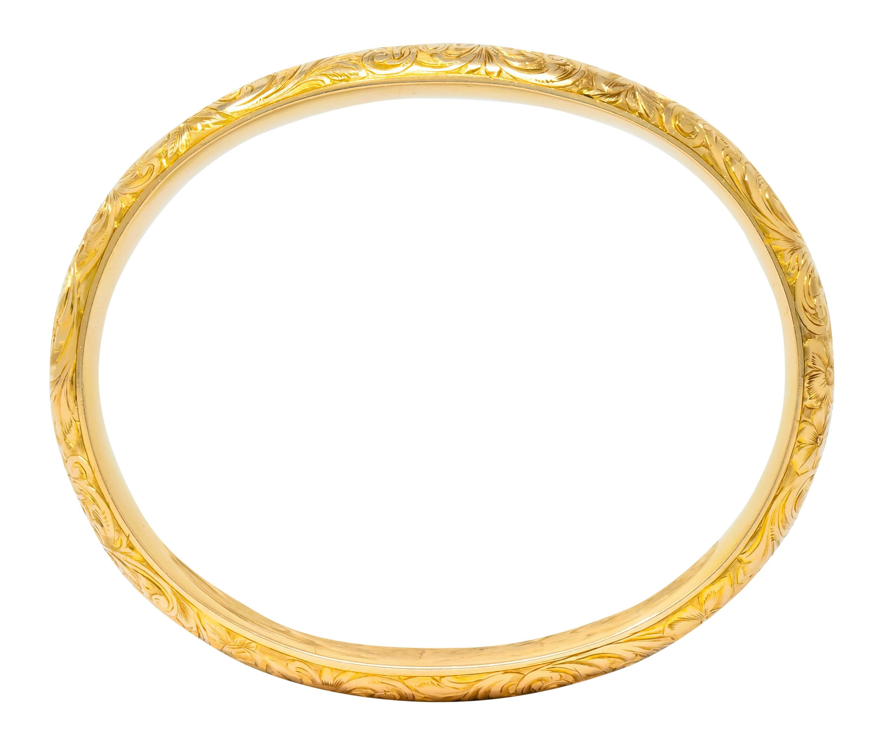 Riker Brothers Art Nouveau 14 Karat Gold Floral Bangle Bracelet 1