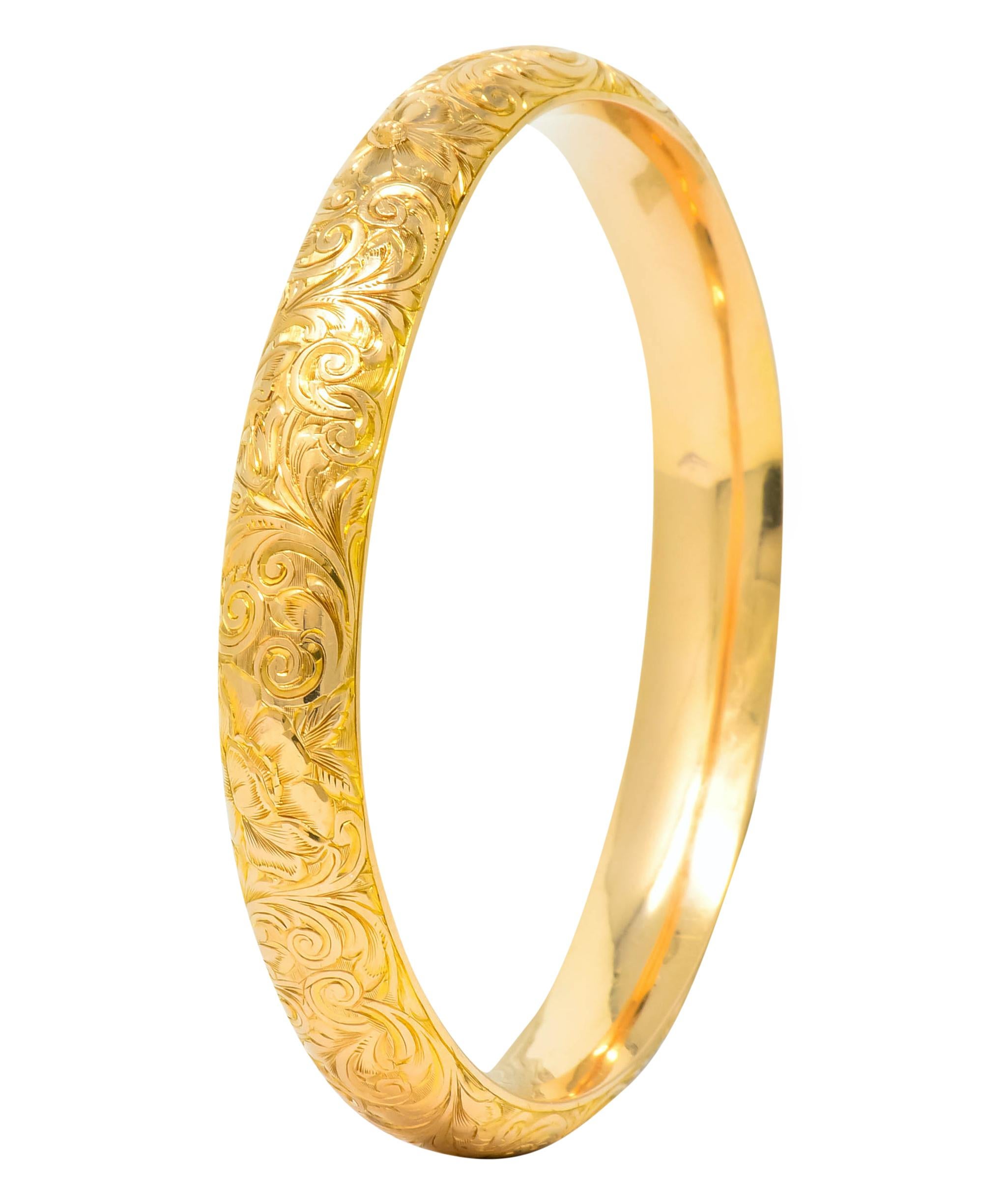 Riker Brothers Art Nouveau 14 Karat Gold Floral Bangle Bracelet 2