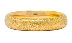 Riker Brothers Art Nouveau 14 Karat Gold Foliate Floral Bangle Bracelet C. 1900
