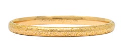 Riker Brothers Art Nouveau 14 Karat Gold Hinged Bangle Bracelet