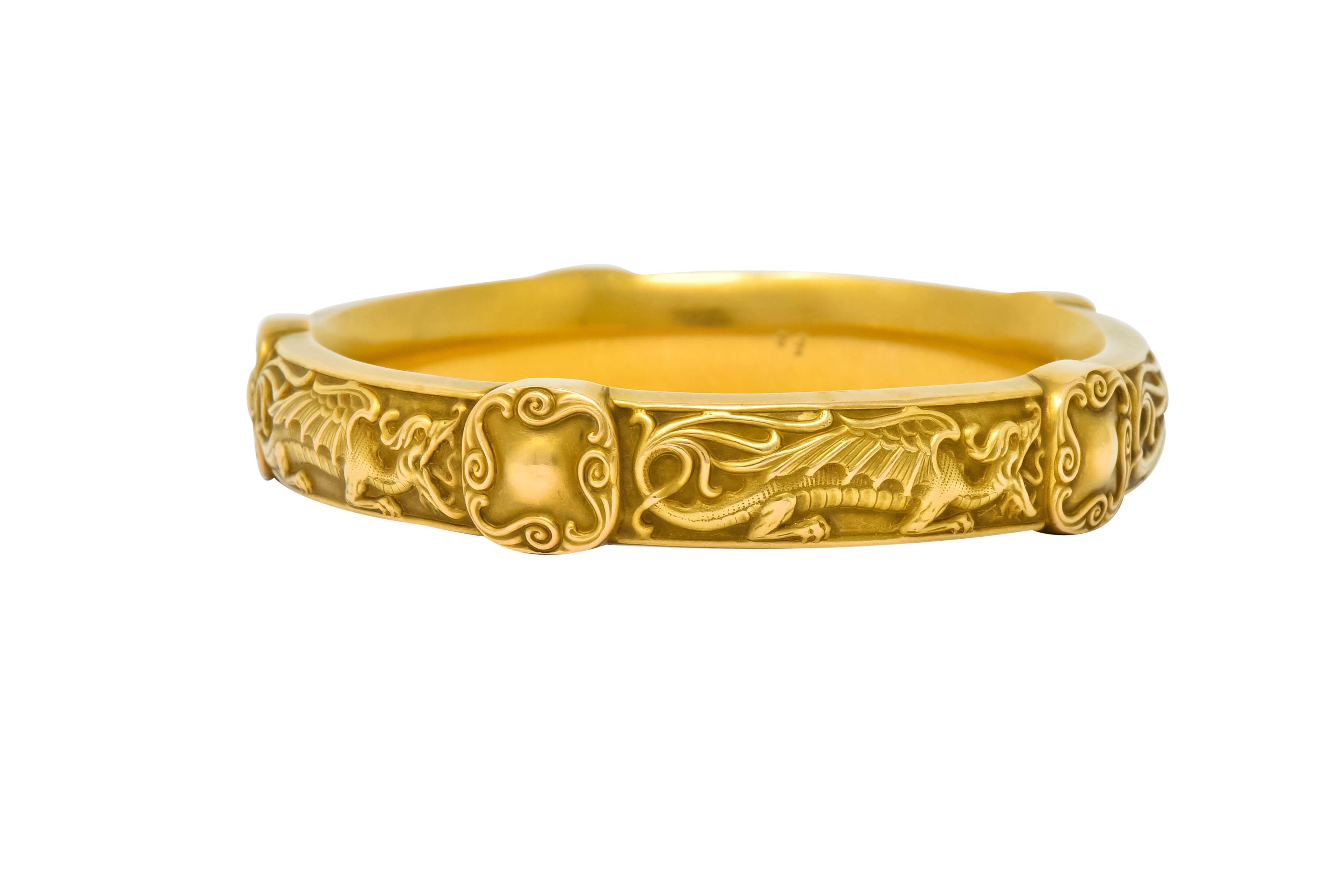 Riker Brothers Art Nouveau 14 Karat Gold Dragon Bangle Bracelet 1