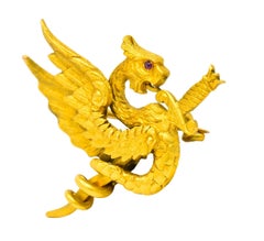 Riker Brothers Art Nouveau 14 Karat Gold Slayed Dragon Brooch, circa 1900