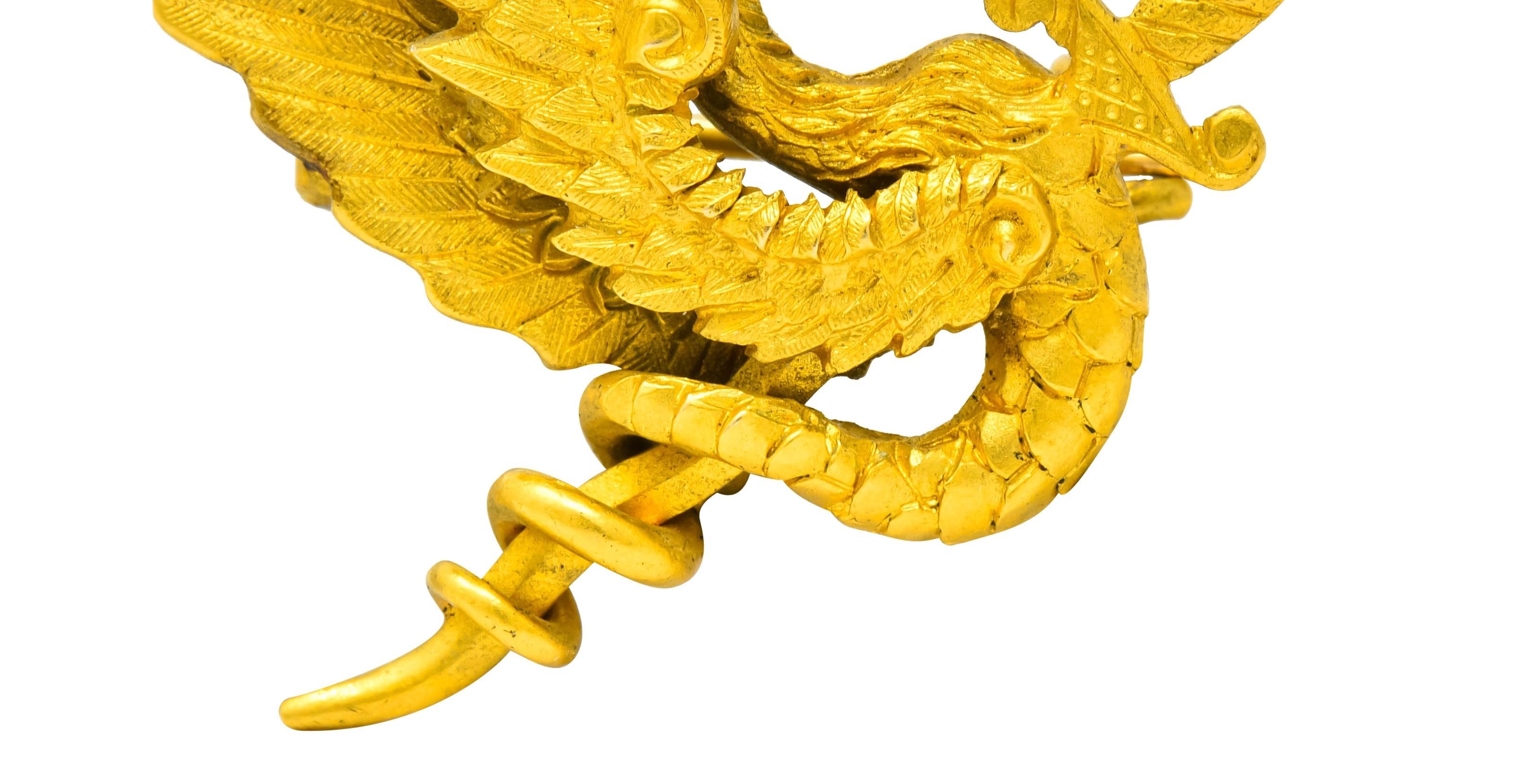 Riker Brothers Art Nouveau 14 Karat Gold Slayed Dragon Brooch, circa 1900 2