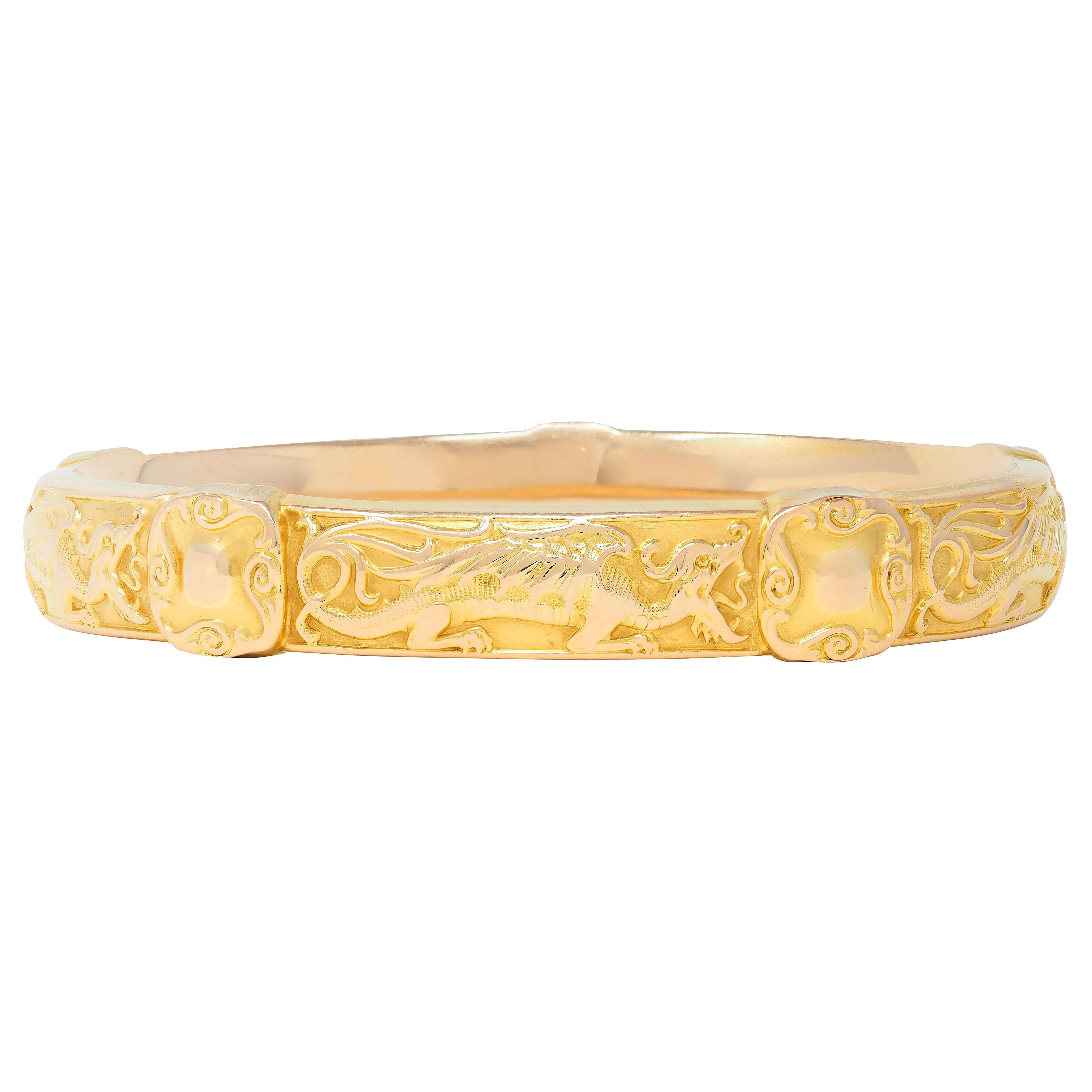 Riker Brothers Art Nouveau 14 Karat Gelbgold Antike Drachen Armreif Armband im Zustand „Hervorragend“ im Angebot in Philadelphia, PA