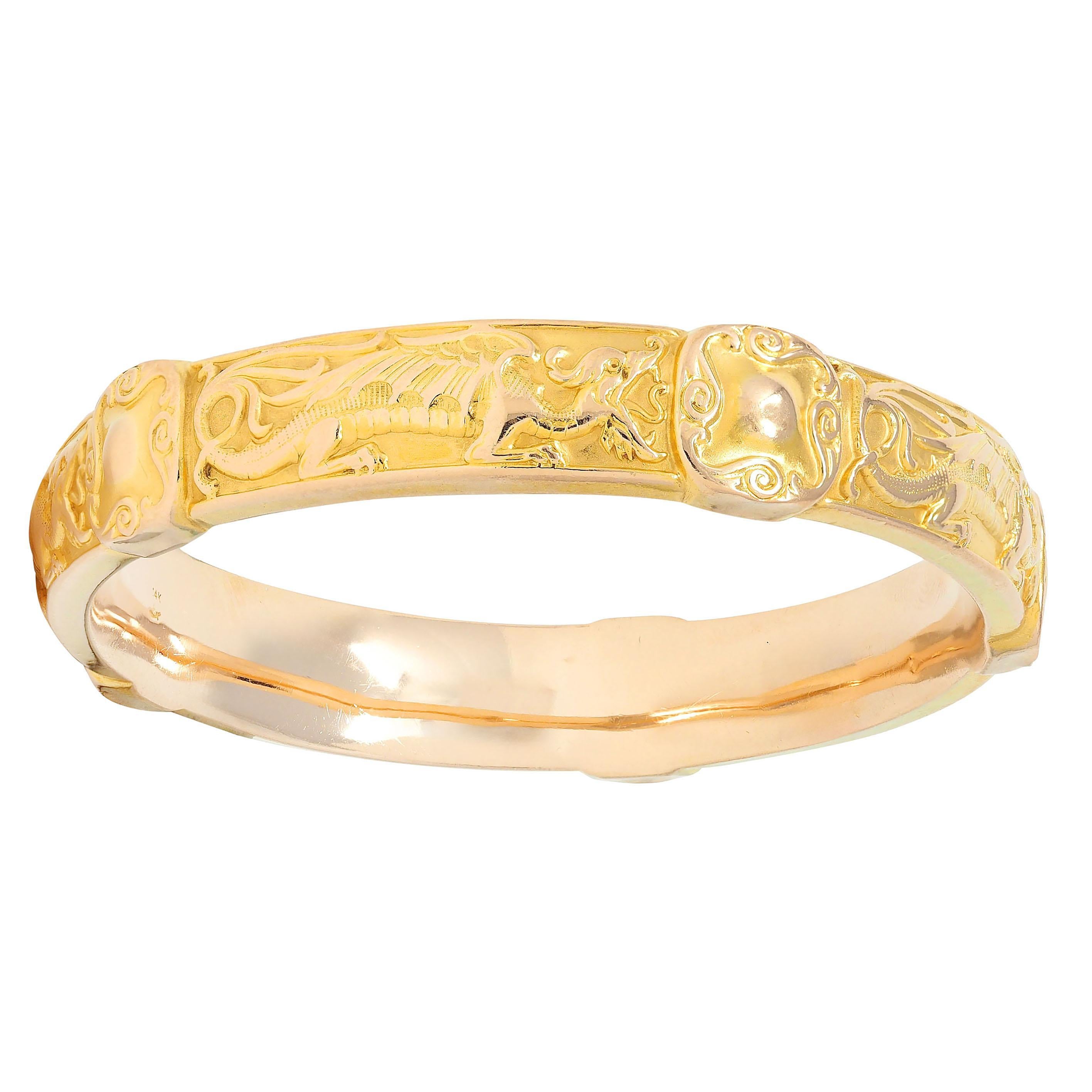 Riker Brothers Art Nouveau 14 Karat Gelbgold Antike Drachen Armreif Armband im Angebot 1