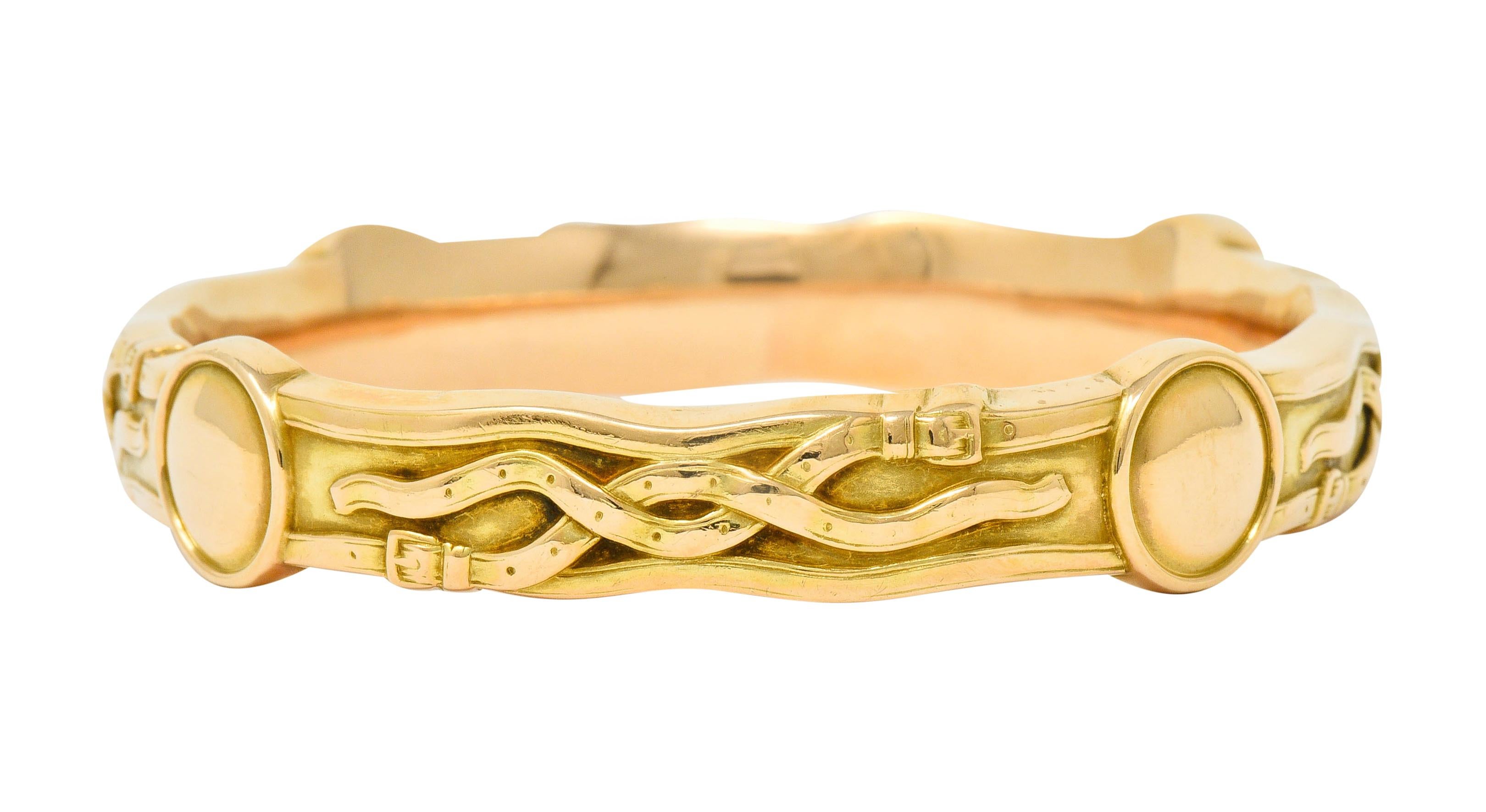 Riker Brothers Art Nouveau 14 Karat Yellow Gold Buckle Bangle Bracelet In Excellent Condition In Philadelphia, PA