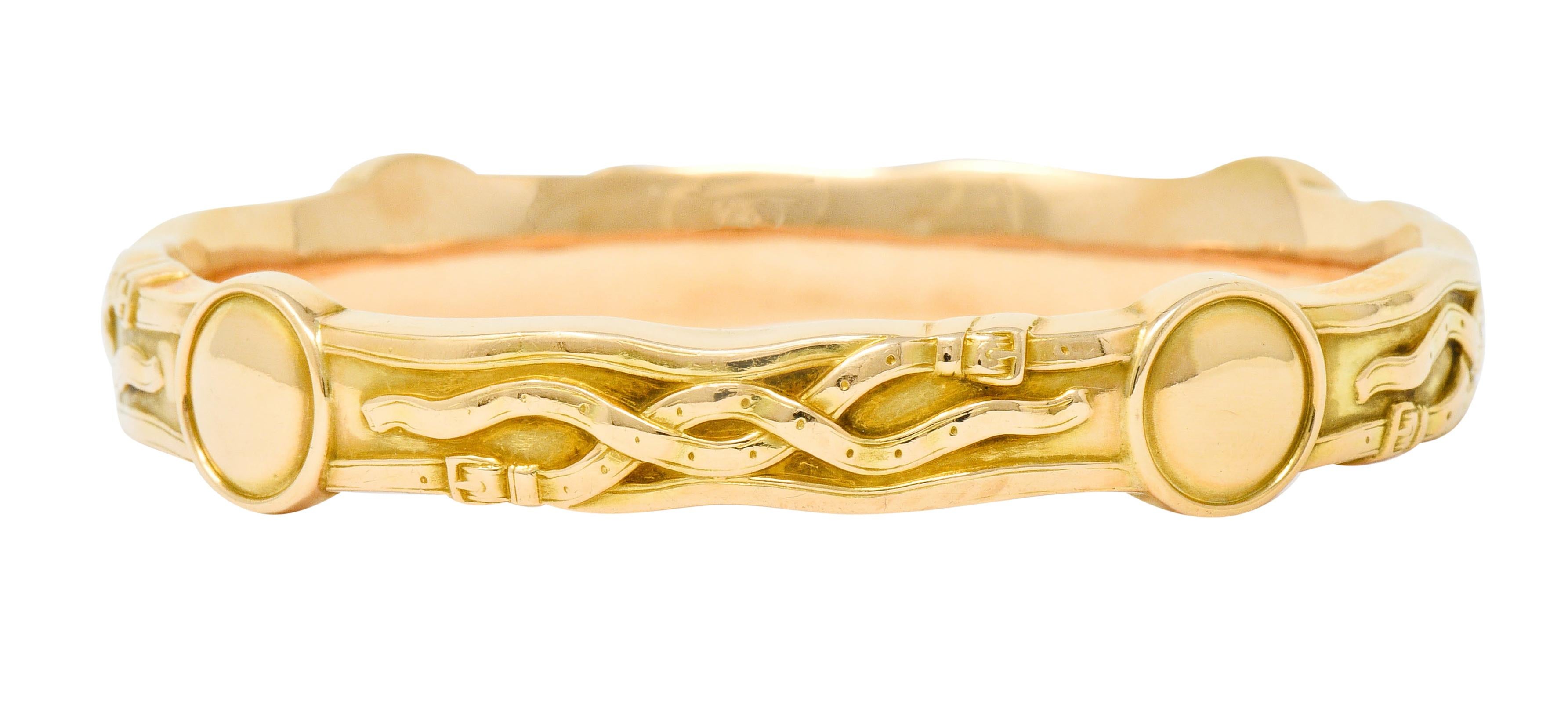 Women's or Men's Riker Brothers Art Nouveau 14 Karat Yellow Gold Buckle Bangle Bracelet