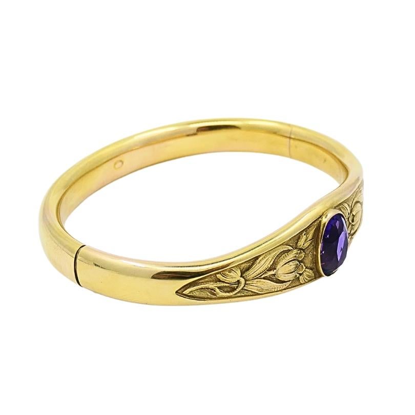 Riker Brothers Art Nouveau 14k Gold Bangle Amethyst Bracelet 2